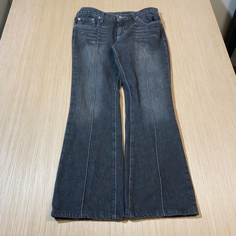 Polo Jeans Co Ralph Lauren Womens Pintuck Flare Jeans Faded Black 7350WDX Size 8